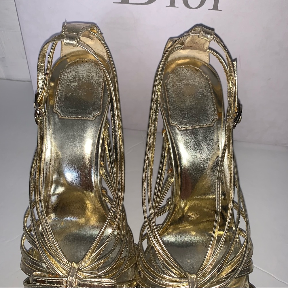 CHRISTIAN DIOR Gold Frisson Hi Calfskin 829 Gris Clair Strapy Platform S… - Picture 4 of 12